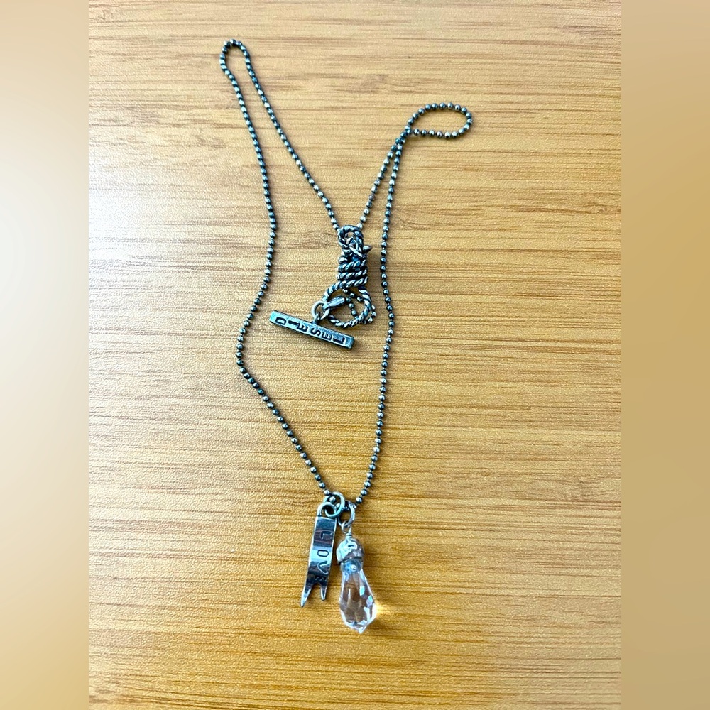 Diesel necklace with noose clasp and crystal. Love banner. Stamped.